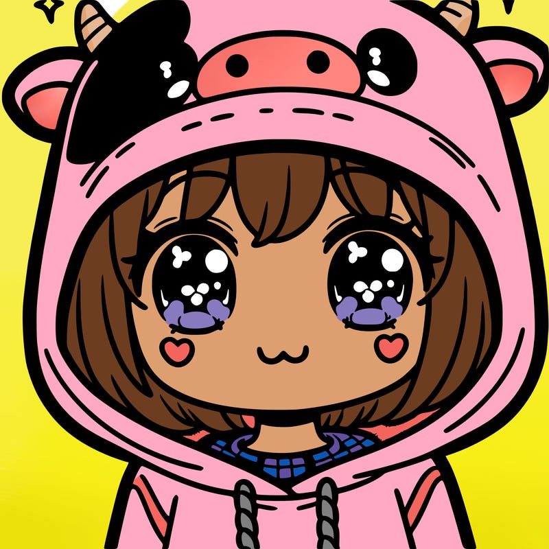 kawaii girl with cow hoodie