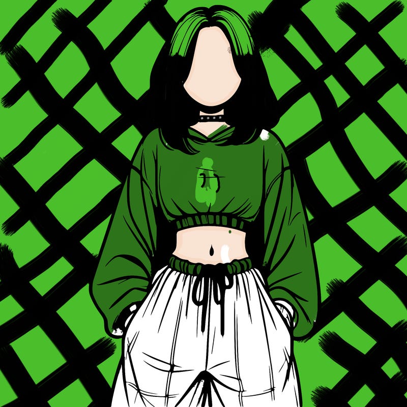 realistic girl faceless with baggy pants and a crop top