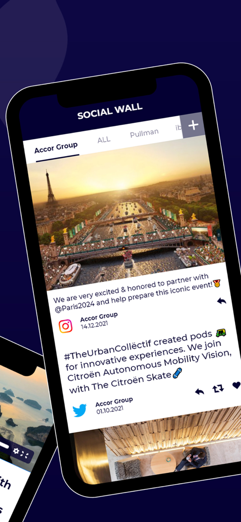 AccorLive - AccorLive app social wall showing integrated social media posts from Instagram and Twitter