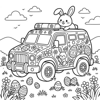 Get ready for an exciting Easter adventure with this unique SWAT Vehicle coloring page designed especially for kids! Adorned with playful bunnies, vibrant eggs, and cheerful spring flowers, it's a perfect blend of fun and festivity.