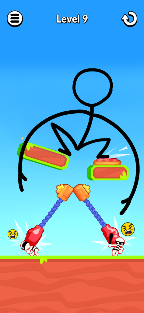 Draw Hero 3D: Fun Puzzle Games - A drawing puzzle level in Draw Hero 3D showing a stickman character using drawn weapons to defeat enemies.
