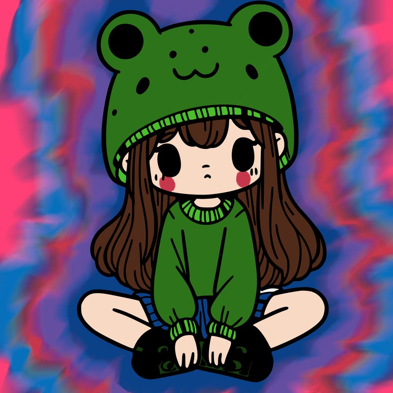 a girl wearing a frog hat and some frog socks