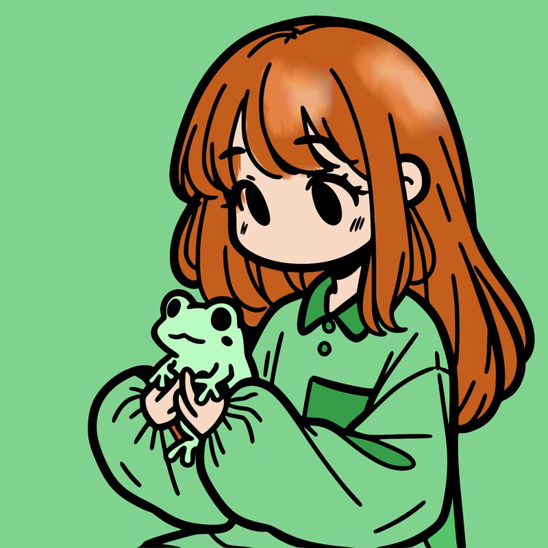 girl with long hair and a oversized shirt. and she is holding a frog
