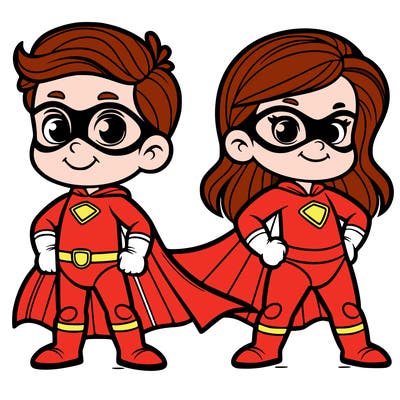 2 superheroes one is a boy of 5 and one is a girl 3 years
