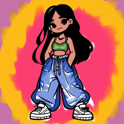 girl in crop top and baggy pants