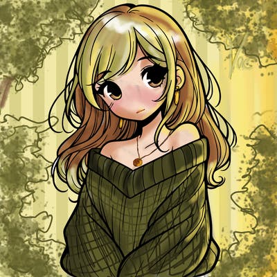 shy pretty girl wearing a sweater that is falling off one shoulder portrait