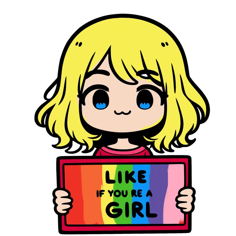 a cute girl holding a sign that says like if you’re a girl