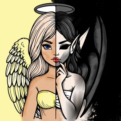 realistic angel half demon