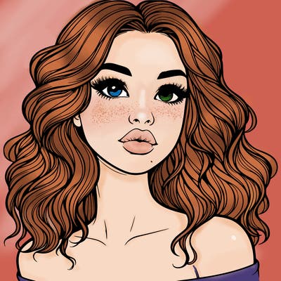 realistic girl with wavy hair and lips