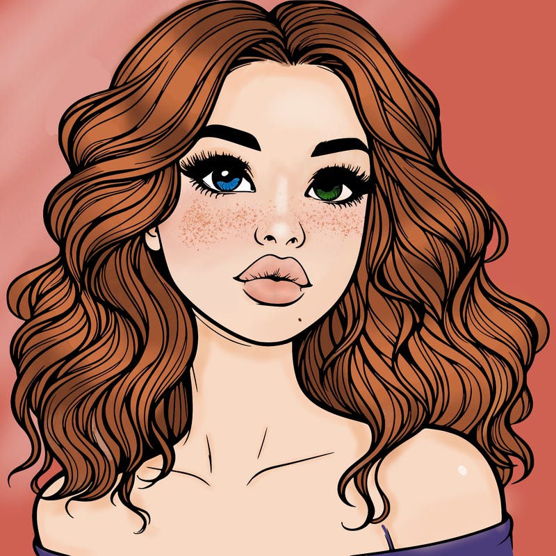 realistic girl with wavy hair and lips