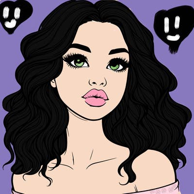 realistic girl with wavy hair and lips