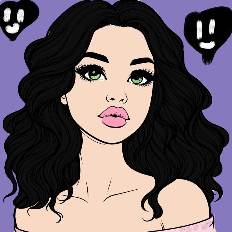 realistic girl with wavy hair and lips