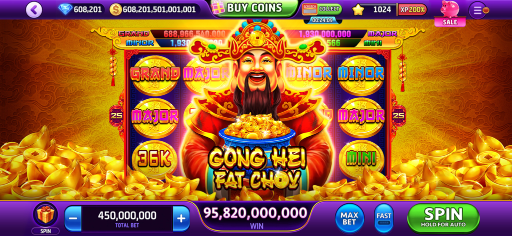 Cash Carnival - Casino Slots - Chinese New Year themed slot machine gameplay in Cash Carnival with God of Wealth character and gold coins