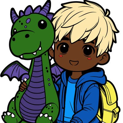 boy with a dragon plushie