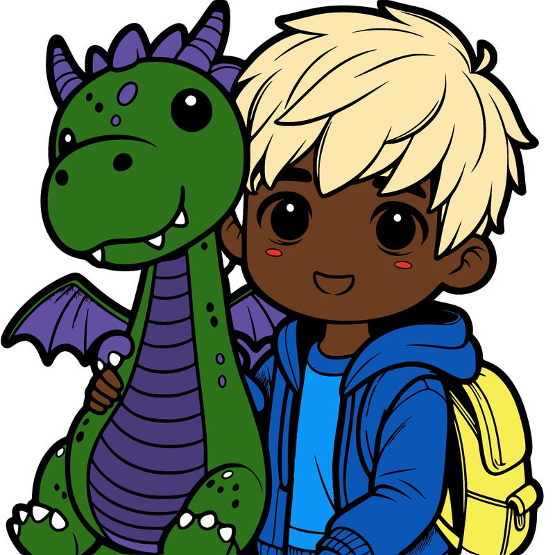 boy with a dragon plushie
