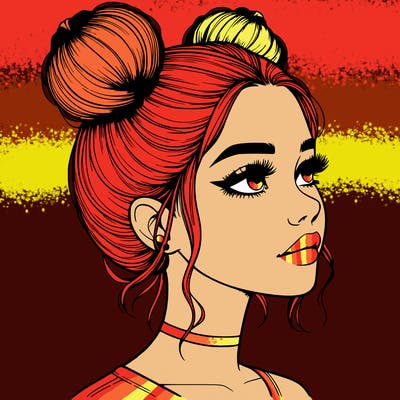 realistic girl with buns on the top of her head