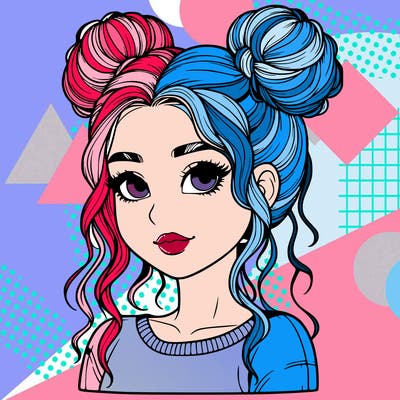 realistic girl with two buns in her hair