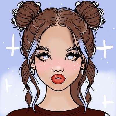 realistic girl with two buns in hair and lips