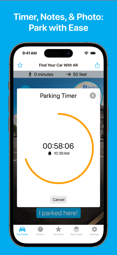 Find Your Car with ARモバイルアプリの駐車タイマー機能。