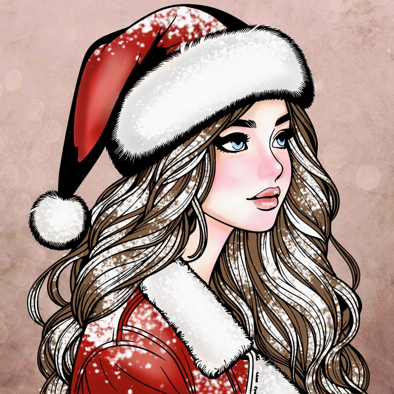 realistic girl in santa hat