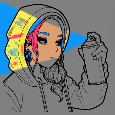 a realistic girl, spray painting