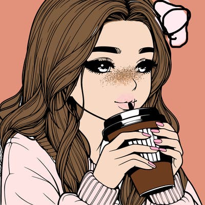 realistic girl drinking coffee