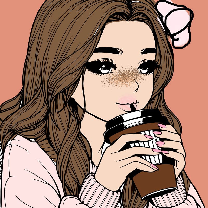 realistic girl drinking coffee