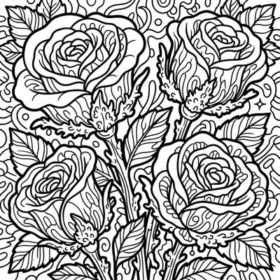 Discover the enchanting beauty of moss roses reimagined in a captivating Kawaii style, designed specifically for adult coloring enthusiasts. This intricate template offers a delightful challenge, inviting you to add vibrant hues to its charming details.