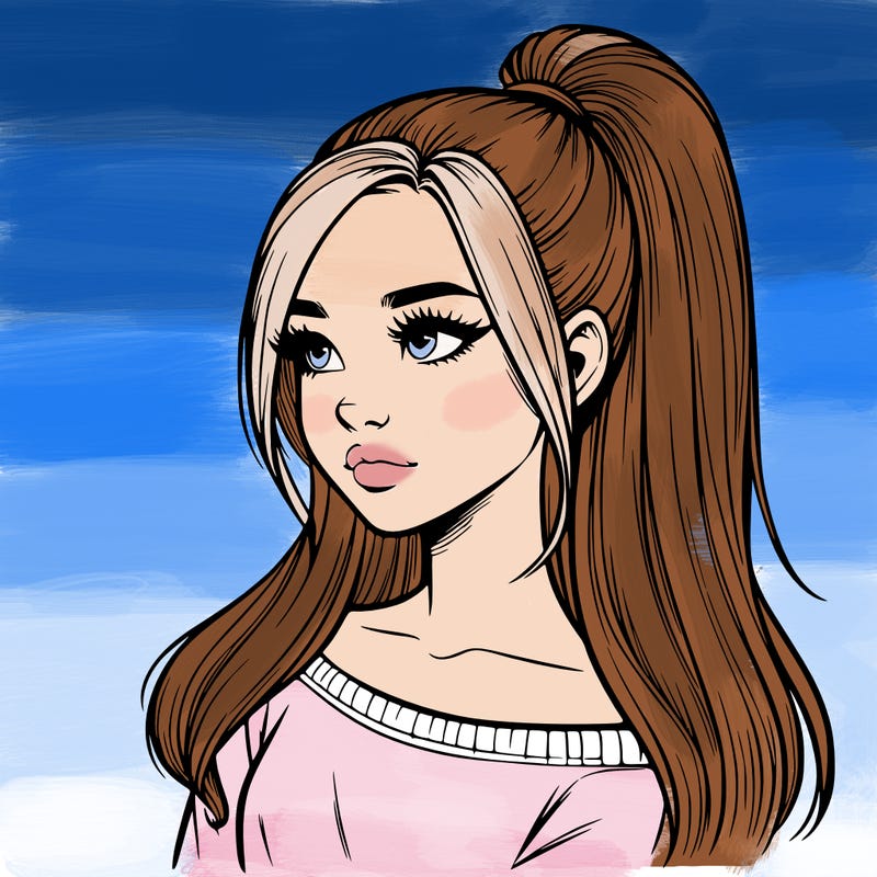 realistic girl with a high ponytail