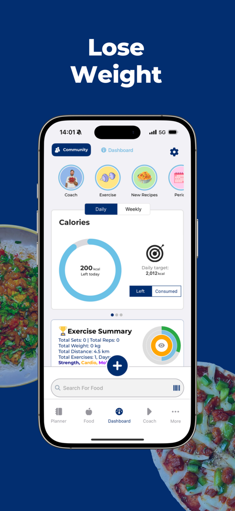The Fitness Chef - The Fitness Chef app dashboard displaying daily calorie tracking and exercise summary progress