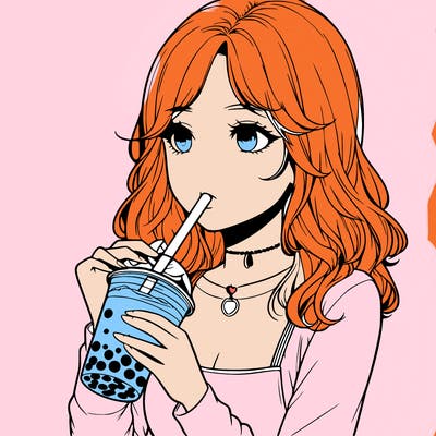 realistic girl drinking boba tea