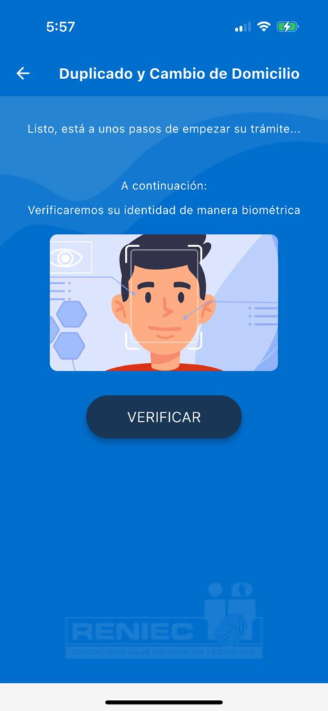 DNI BioFacial - Biometric identity verification screen in the DNI BioFacial app for Peruvian citizens