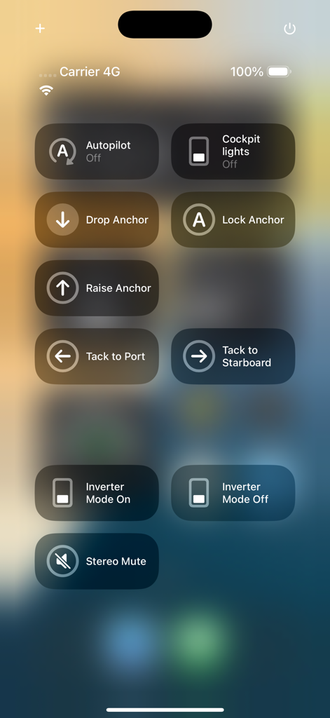 WilhelmSK - A mobile interface for boat management featuring controls for autopilot, anchoring, lighting, and inverter modes.