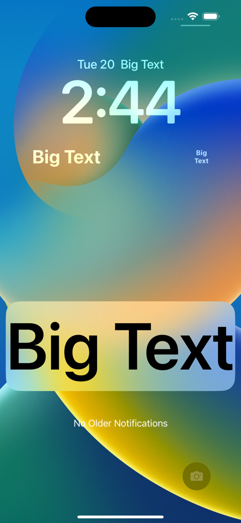 Pantalla de bloqueo del iPhone que muestra widgets de texto grande y una gran pantalla de banner
