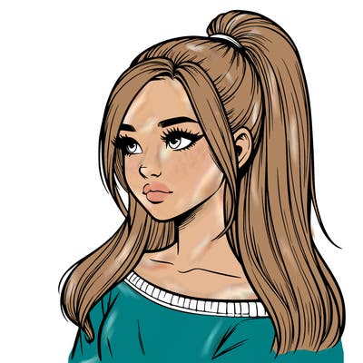 realistic girl with a high ponytail