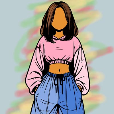 realistic girl faceless with baggy pants and a crop top