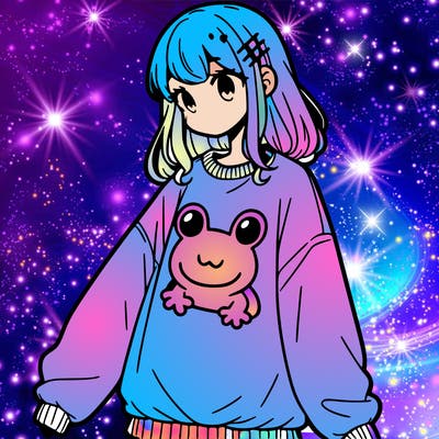girl wearing frogging sweatshirt
