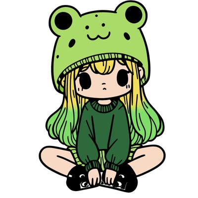 a girl wearing a frog hat and some frog socks