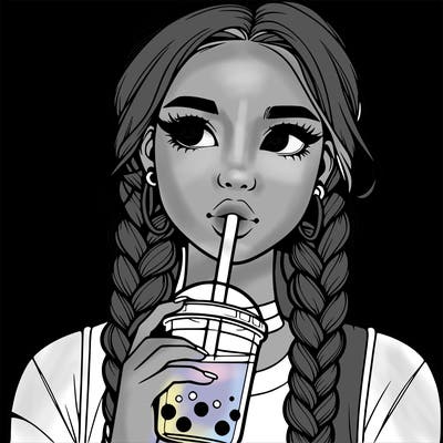 realistic girl with braided hair drinking boba