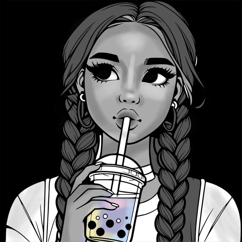 realistic girl with braided hair drinking boba