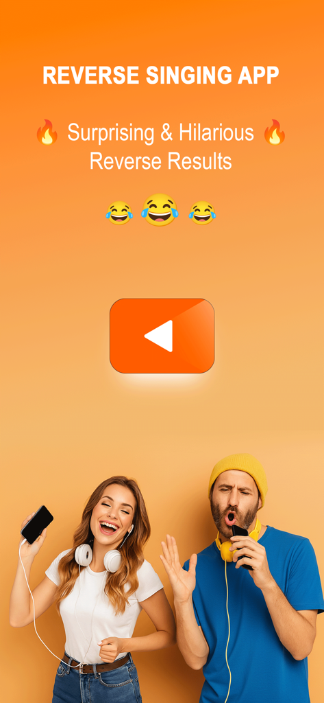 Reverse Singing Audio Trend - Two people laughing and singing while using the Reverse Singing App to create funny audio results.
