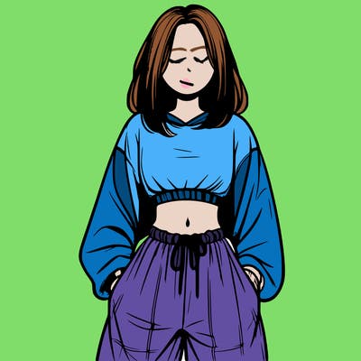 realistic girl faceless with baggy pants and a crop top