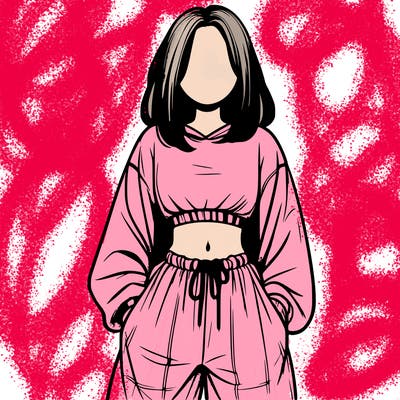 realistic girl faceless with baggy pants and a crop top