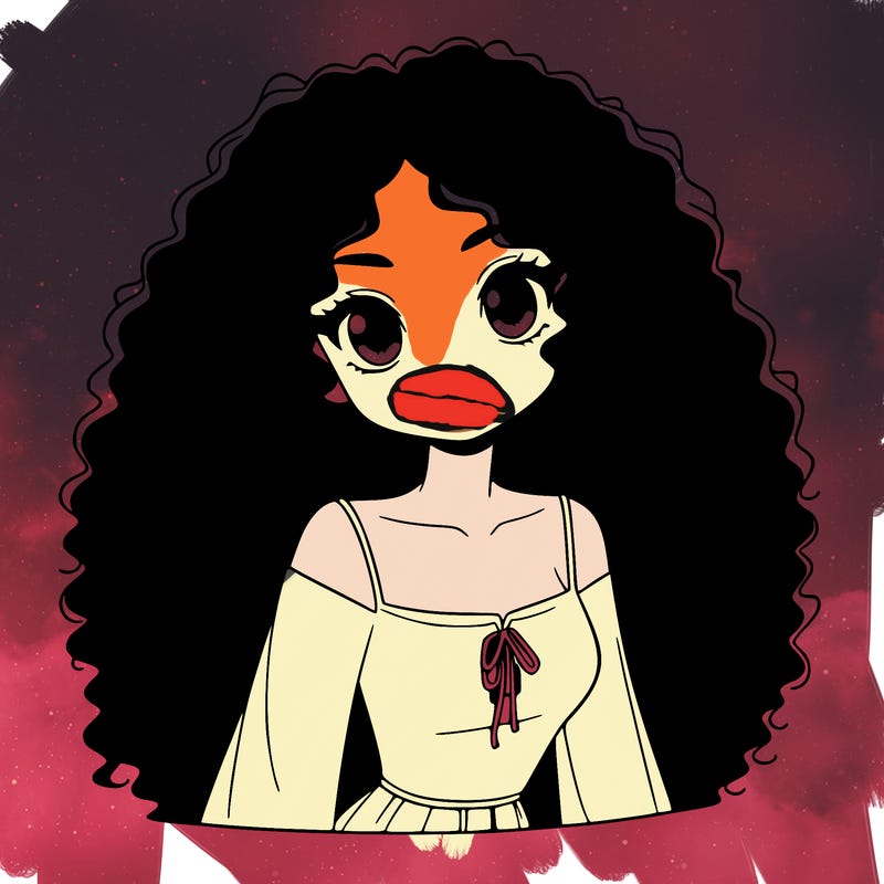 a black anime girl with long afro hair
