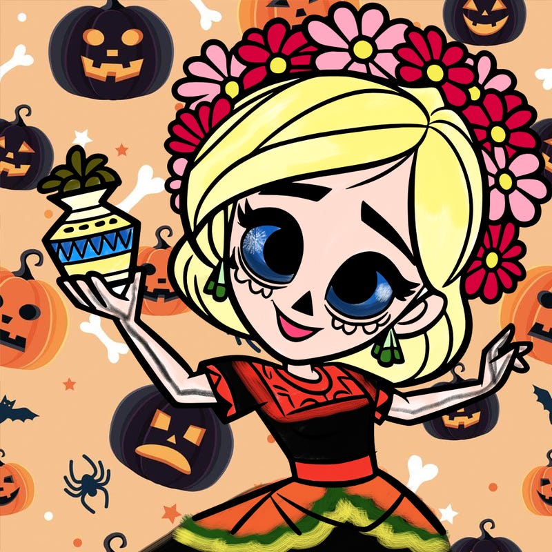 a disney style day of the dead woman.