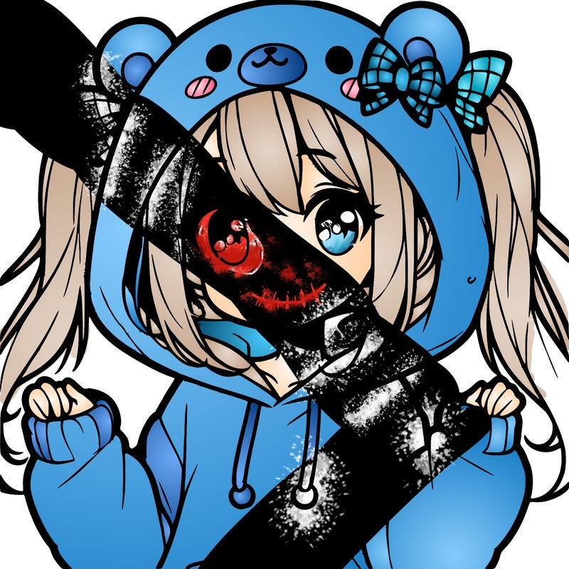 cute anime girl with ponytails and a cute bear hoodie