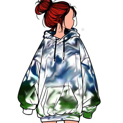 realistic girl with a oversized sweatshirt on and a bun