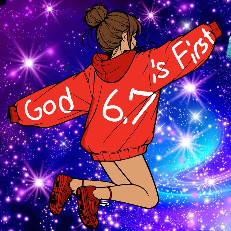 realistic girl jumping with a bun and oversized sweatshirt