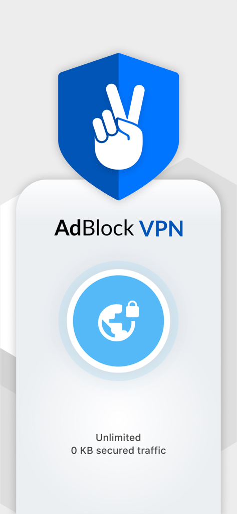 Interface principale de l'application mobile AdBlock VPN montrant le statut de sécurité et les icônes