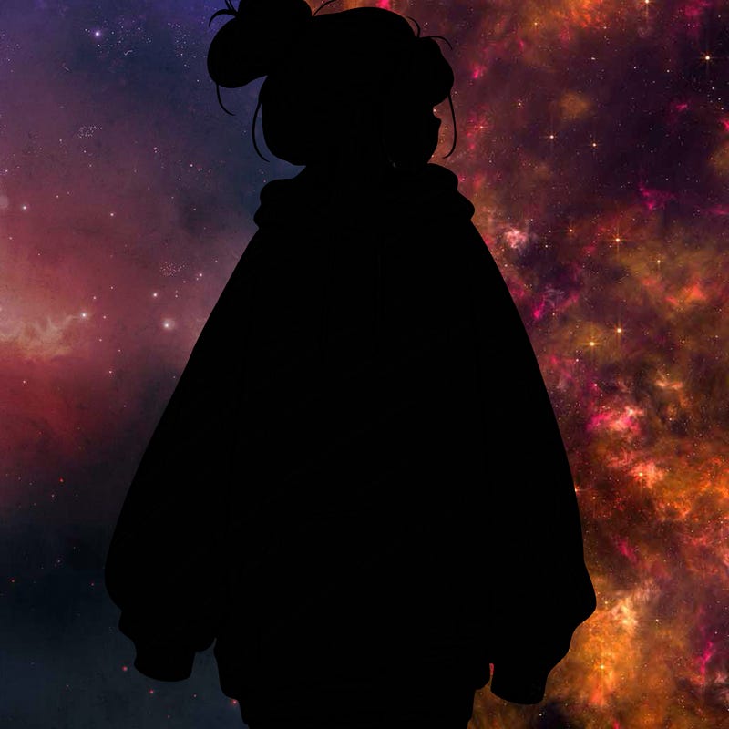 realistic girl with a oversized sweatshirt on and a bun